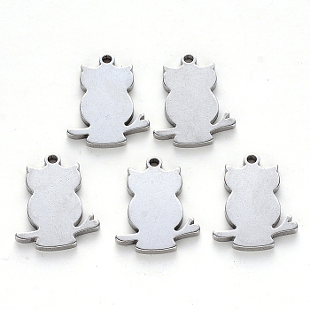 201 Stainless Steel Pendants, Laser Cut, Blank Stamping Tag, Owl, Stainless Steel Color, 17x14x1mm, Hole: 1.5mm