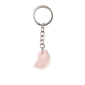 Raw Rough Natural Rose Quartz Pendant Keychains, Nuggets Healing Stone Keychains, Nuggets: 3~4cm