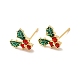 Cubic Zirconia Cherry Stud Earrings with Enamel(X-EJEW-P199-14G)-2