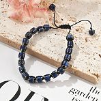Adjustable Natural Lapis Lazuli and Non-magnetic Synthetic Hematite Braided Bead Bracelets, Inner Diameter: 1-3/4~2-7/8  inch(4.5~7.3cm)(BJEW-Z090-01F)