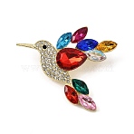 Alloy Rhinestone Lapel Pin Brooches for Clothes, Hummingbird, Golden, Colorful, 38x45mm(AL-CBAC0F3-01G-02)