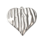 304 Stainless Steel Pendants, Heart Charm, Stainless Steel Color, 39.5x38.5x4mm, Hole: 2mm(STAS-H225-09P)
