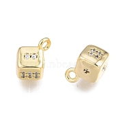 Brass Pave Clear Cubic Zirconia Charms, Nickel Free, Dice, Real 18K Gold Plated, 9.5x6.5x5.5mm, Hole: 1.2mm(KK-N231-346)