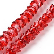 Transparent Glass Beads Strands, Flower, Red, 11~12x7.5~8mm, Hole: 1.4mm, about 50pcs/strand, 11.42''(29cm)(LAMP-H061-01A-05)