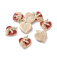 Brass Charms, with Enamel, Heart with Unicorn, Real 18K Gold Plated, Red, 13.2x11.3x3.4mm, Hole: 1mm(KK-I661-09G-E)