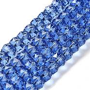 Transparent Glass Beads Strands, Faceted, Barrel, Royal Blue, 8x6mm, Hole: 1.2mm, about 64pcs/strand, 14.96''(38cm)(EGLA-K071-01G)