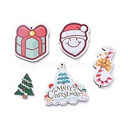 Christmas Theme, Printed Basswood Pendants, Mixed Shapes, Mixed Color, 25pcs/set(WOOD-X0004-04)