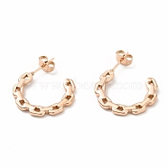 Ion Plating(IP) 304 Stainless Steel Chain Link Shape Stud Earrings, Half Hoop Earrings for Women, Rose Gold, 19x22x2mm, Pin: 0.7mm(EJEW-F283-01RG)
