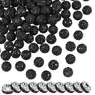 100Pcs Polymer Clay Rhinestone Round Beads, with 10Pcs Brass Rhinestone Spacer Beads, Jet, PP13(1.9~2mm), 6 Rows Rhinestone, 10mm, Hole: 1.5mm, 110pc/box(RB-SZ0001-03C)