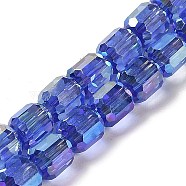 Electroplate Glass Beads Strands, Faceted, Column, Royal Blue, 6x6.5mm, Hole: 1mm, about 72pcs/strand, 20.87''(53cm)(EGLA-D030-19H)
