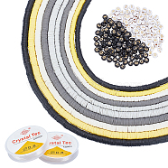ARRICRAFT Flat Round Handmade Polymer Clay Beads, Disc Heishi Beads & Acrylic Beads, with Elastic Stretch Thread, Mixed Color, Disc Heishi Beads: 10 strands, Acrylic Beads: 400pcs(CLAY-AR0001-21)