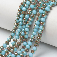 Electroplate Opaque Solid Color Glass Beads Strands, Half Plated, Rainbow Plated, Faceted, Rondelle, Dark Turquoise, 8x6mm, Hole: 1mm, about 65~68pcs/strand, 15.7~16.1 inch(40~41cm)(EGLA-A034-P8mm-J03)