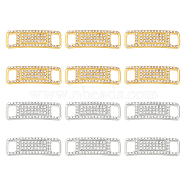 12Pcs 2 Colors Brass Micro Pave Clear Glass Connector Charms, for Shoes Decor, Curved Rectangle, Platinum & Golden, 10x30x2.5mm, Hole: 4x6mm,  6pcs/color(FIND-AR0002-40)