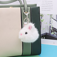 Imitation Mink Fluffy Rrabbit Head Keychain, for Women Bag Car Key Decorations, White, 14cm(PW-WG73513-01)