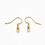 Brass Earring Hooks, Ear Wire, with Horizontal Loop, Real 18K Gold Plated, 18x18x3mm, Hole: 1.5mm, 20 Gauge, Pin: 0.8mm(KK-T032-006G)