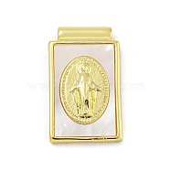 Rack Plating Brass Pave Natural Shell Pendants, Religion Rectangle Charms, Real 18K Gold Plated, Cadmium Free & Lead Free, Long-Lasting Plated, Virgin, 22.5x13.5x3mm, Hole: 1.6mm(KK-G513-26G)