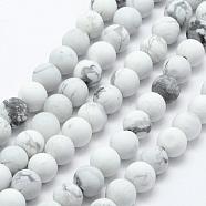 Natural Howlite Beads Strands, Frosted, Round, 7.5~8mm, Hole: 1mm, about 51pcs/strand, 15.3 inch(39cm)(G-F518-22-8mm)