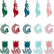 CHGCRAFT 60Pcs 15 Style 430 Stainless Steel Kitten Pendants, Spray Painted, Etched Metal Embellishments, Mixed Cat Shape, Mixed Color, 22~39x12~22x0.4~0.5mm, Hole: 1~1.6mm, 4pcs/style(FIND-CA0005-11)