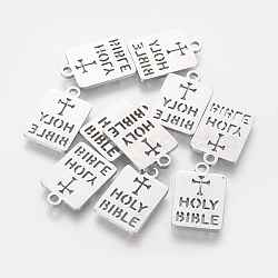 201 Stainless Steel Charms, Laser Cut, Rectangle with Word Holy Bible, Stainless Steel Color, 14.5x10x1.2mm, Hole: 1.5mm(STAS-Q201-T123)