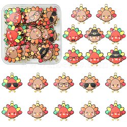 36Pcs 18 Styles Cute Printed Alloy Pendants, Light Gold, Turkey Charm, Mixed Color, 26x26x2mm, Hole: 2mm, 2pcs/style(ENAM-SZ0004-27)