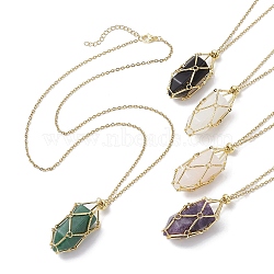 Bullet Natural Mixed Gemstone Pendant Necklaces, with Stainless Steel Chains, Golden, 23.62 inch(60cm)(NJEW-JN04644-01)