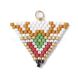 Handmade MIYUKI Delica Seed Loom Pattern, Triangle Pendant with 304 Stainless Steel Jump Rings, Colorful, 21x25x1.8mm, Hole: 2.5mm(PALLOY-MZ00172)