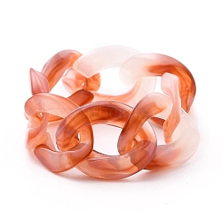 Acrylic Curb Chains Finger Rings, Light Coral, Inner Diameter: 17mm(RJEW-JR00311-04)