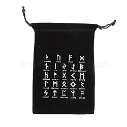 Runes Velvet Jewelry Storage Drawstring Pouches, Rectangle Jewelry Bags, for Witchcraft Articles Storage, Black, 18x12cm(WICR-PW0007-04A)