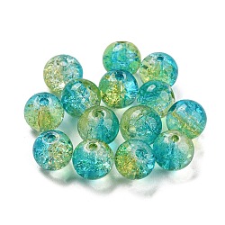 Transparent Spray Painting Crackle Glass Beads, Round, Turquoise, 8mm, Hole: 1.6mm, 300pcs/bag(GLAA-L046-01B-27)
