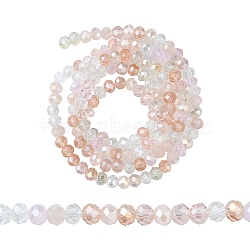 Electroplate Glass Beads Strands, Faceted, Rondelle, Misty Rose, 4.5x3.5mm, Hole: 1mm, about 140~143pcs/strand, 18.90 inch~19.29 inch(48cm~49cm)(EGLA-yw0002-C07)