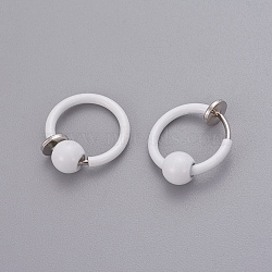 Electroplate Brass Retractable Clip-on Earrings, Non Piercing Spring Hoop Earrings, Cartilage Earring, with Removable Beads, White, 12.6x0.8~1.6mm, Clip Pad: 4.5mm(EJEW-L221-02F)
