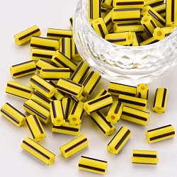 Glass Bugle Beads, Opaque Colours Seep, Round Hole, Yellow, 8~10x4mm, Hole: 1.8mm, about 1800pcs/pound(SEED-S055-A-005)