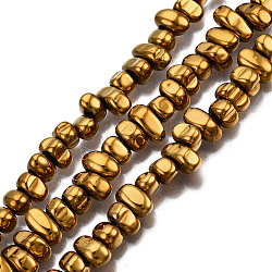 Electroplate Non-magnetic Synthetic Hematite Beads Strands, Chips, Golden Plated, 5~10x4.5~5.5x4mm, Hole: 1mm, about 105pcs/strand, 14.9 inch(X-G-T061-102K)
