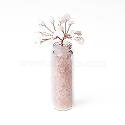 Natural Rose Quartz Chips Tree of Life Decorations, Glass Wish Bottle with Copper Wire Feng Shui Energy Stone Gift for Women Men Meditation, 70x22mm(DJEW-PW0012-042C)