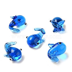 Handmade Lampwork Home Decorations, 3D Whale Ornaments for Gift, Blue, 16.5~17x12.5~13x10~11mm(LAMP-K039-09)