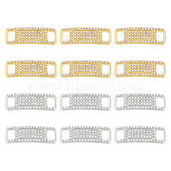 12Pcs 2 Colors Brass Micro Pave Clear Glass Connector Charms, for Shoes Decor, Curved Rectangle, Platinum & Golden, 10x30x2.5mm, Hole: 4x6mm,  6pcs/color(FIND-AR0002-40)