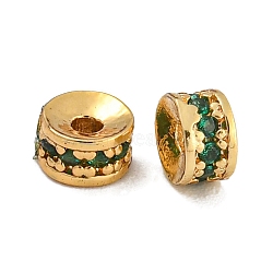 Rack Plating Brass Micro Pave Cubic Zirconia Beads, Lead Free & Cadmium Free, Long-Lasting Plated, Real 18K Gold Plated, Round, Dark Green, 4x2mm, Hole: 1.4mm(KK-U030-29G-08)