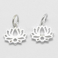 925 Sterling Silver Pendants, Lotus, with 925 Stamp, Silver, 11x11.5x1.5mm, Hole: 4mm(STER-K170-01S)