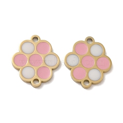 Ion Plating(IP) 316L Surgical  Stainless Steel Enamel Flower Connector Charms, Real 18K Gold Plated, Pink, 12.50x11x1mm,Hole:1.20mm(STAS-D035-02A-G)
