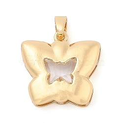 Rack Plating Brass Pendants, Butterfly Shaped Glass Charms, Long-Lasting Plated, Cadmium Free & Lead Free, Real 18K Gold Plated, Clear, 21x21.5x6mm, Hole: 3x5.5mm(KK-I710-09A)