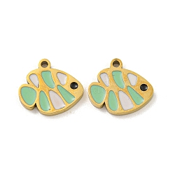 316 Surgical Stainless Steel Enamel Charms, Fish Charm, Golden, Dark Sea Green, 10x11x1.5mm, Hole: 1mm(STAS-M073-28G)