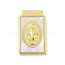 Rack Plating Brass Pave Natural Shell Pendants, Religion Rectangle Charms, Real 18K Gold Plated, Cadmium Free & Lead Free, Long-Lasting Plated, Virgin, 22.5x13.5x3mm, Hole: 1.6mm(KK-G513-26G)