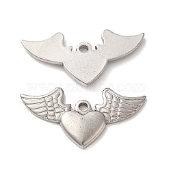 Non-Tarnish Valentine's Day 304 Stainless Steel Pendants, Heart with Wing Charm, Stainless Steel Color, 20x39.5x3.5mm, Hole: 2.5mm(STAS-E193-14P)