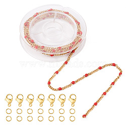 DIY Chain Bracelet Necklace Making Kit, Iincluding Golden 304 Stainless Steel Enamel Curb Chains & Jump Rings & Clasps, Light Salmon, Chain: 2.5x2x0.8mm, 1M/set(DIY-TA0006-12A)