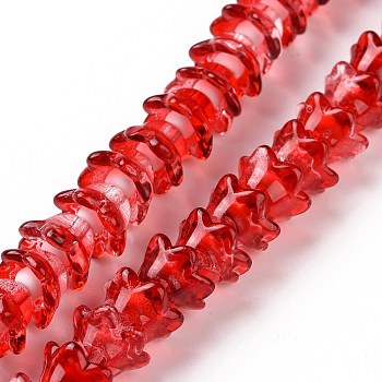 Transparent Glass Beads Strands, Flower, Red, 11~12x7.5~8mm, Hole: 1.4mm, about 50pcs/strand, 11.42''(29cm)