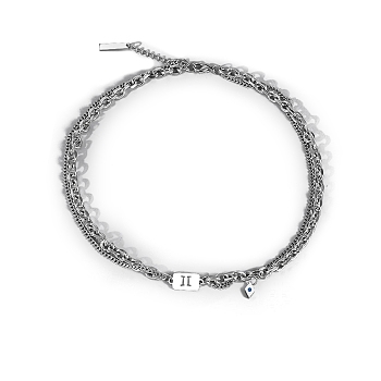 Men's Constellation Titanium Steel Necklace, Cable & Curb Chains Double Layer Necklace, Gemini, 20.08~31.50 inch(51~80cm)
