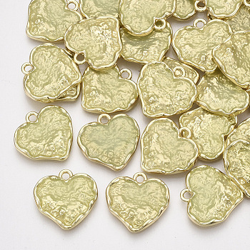 Epoxy Resin Pendants, with Light Gold Tone Alloy Pendant Settings, Heart, Textured, Pale Green, 17.5x18x2.5mm, Hole: 1.8mm