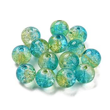 Transparent Spray Painting Crackle Glass Beads, Round, Turquoise, 8mm, Hole: 1.6mm, 300pcs/bag
