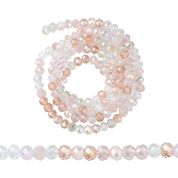 Electroplate Glass Beads Strands, Faceted, Rondelle, Misty Rose, 4.5x3.5mm, Hole: 1mm, about 140~143pcs/strand, 18.90 inch~19.29 inch(48cm~49cm)