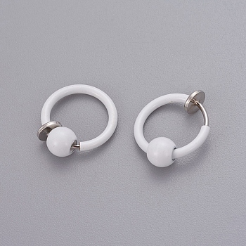 Electroplate Brass Retractable Clip-on Earrings, Non Piercing Spring Hoop Earrings, Cartilage Earring, with Removable Beads, White, 12.6x0.8~1.6mm, Clip Pad: 4.5mm